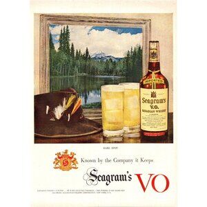 1951 Seagram's VO Canadian Whisky Whiskey Vintage Print Ad Mountains Wall Art